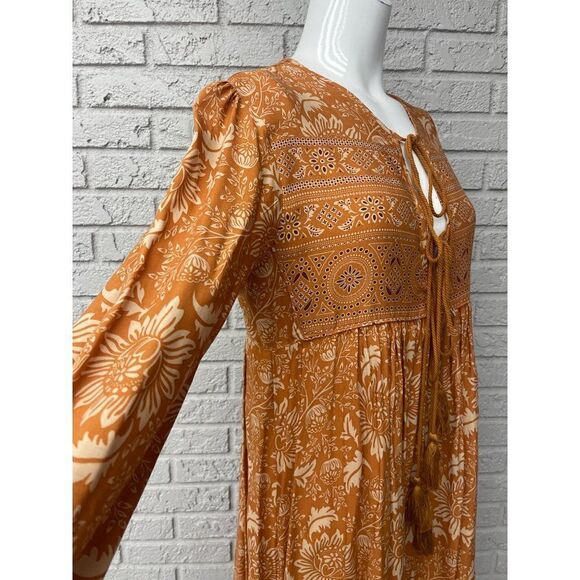 NWT R. Vivimos Boho Tie Front Tassel Balloon Sleeve Ankle Dress Size S - Picture 10 of 13